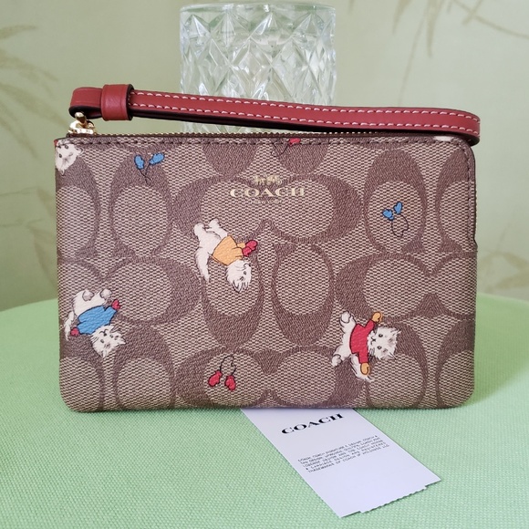 Coach Bags Coach Corner Zip Wristlet Signature W Cat Mittens